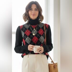 Apt. 9 100% Cashmere Argyle Turtleneck Sweater. Size S.